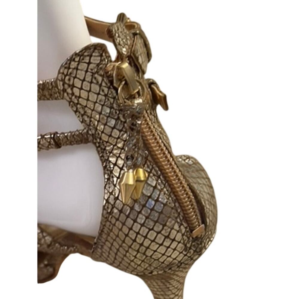 GUESS Gold Studded Strappy Heels Snake Embossed Leather Size 7.5 - Picture 6 of 10